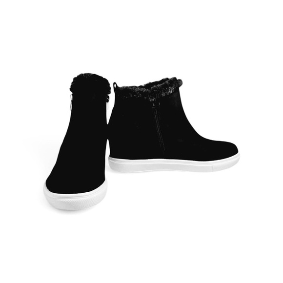 Madden Girl Shoes - Madden Girl Black High-Top Suede Booties with faux fur edges and Side Zippers.